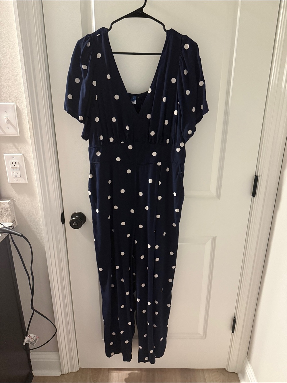 Women’s Navy Blue Polka Dot V-Neck Jumper